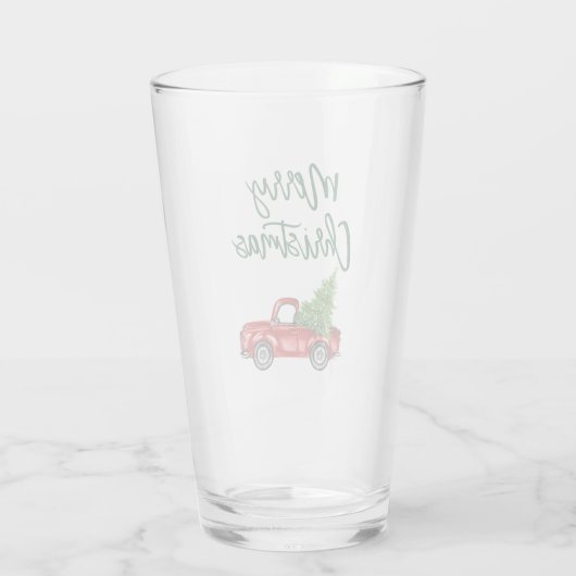 Groen penseel Manuscript  Red Truck Kerstmis Glas (Achterkant)