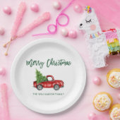 Groen penseel Manuscript  Red Truck Kerstmis Papieren Bordje (Feest)