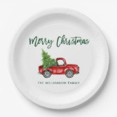 Groen penseel Manuscript Red Truck Kerstmis Papieren Bordje (Voorkant)