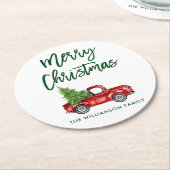 Groen penseel Manuscript  Red Truck Kerstmis Ronde Kartonnen Onderzetter (Gebogen)