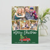 Groen penseel Manuscript Truck 4 Foto Feestdagenkaart (Staand voorkant)