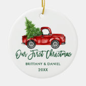 Groen penseel  Vrachtwagen Eerste Kerstmis Keramisch Ornament (Voorkant)