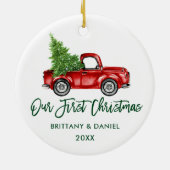 Groen penseel  Vrachtwagen Eerste Kerstmis Keramisch Ornament (Achterkant)