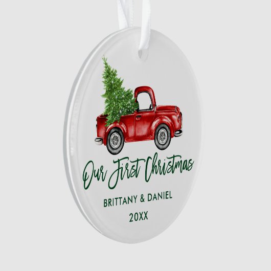 Groen penseel  Vrachtwagen Eerste Kerstmis Ornament (voorkant)