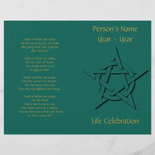 Groen Pentacle Wiccan Funeral Programme (Voorkant)