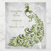 Groen peracock Leaf Wine Weddenschap Wine Label Wijn Etiket (Enkel label)