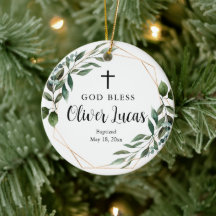 Groen Persoonlijke Foto Doop Ornament