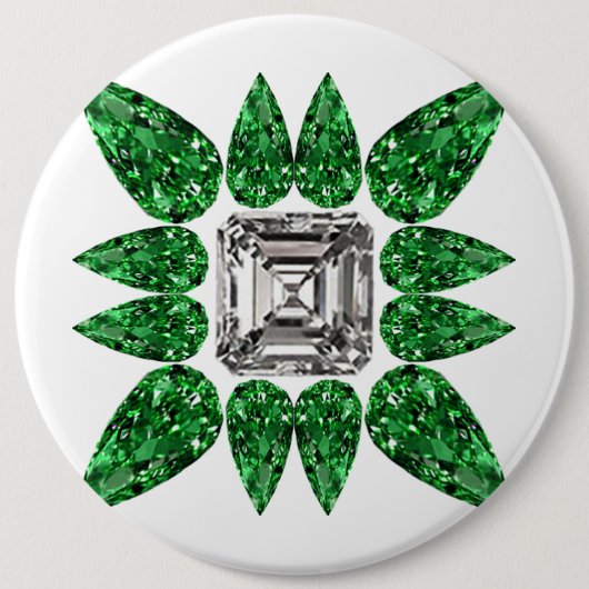 Groen pervormig diamantpatroon ronde button 6,0 cm (Voorkant)