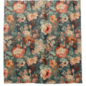 Groen & Perzik Boheemse Bloemen Douche Gordijn (Voorkant)