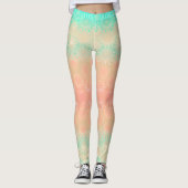 Groen, perzik, meloen en koraal geometrisch leggings (Voorkant)