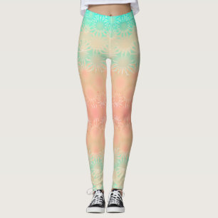 Groen, perzik, meloen en koraal geometrisch leggings
