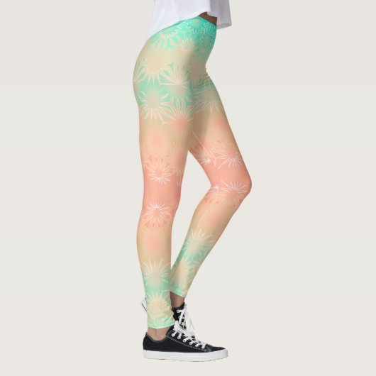 Groen, perzik, meloen en koraal geometrisch leggings (Rechts)