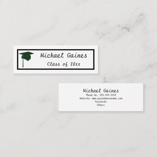 Groen Pet - Afstuderen naam invoegen Kaarten Mini Visitekaartje (Voorkant / Achterkant)