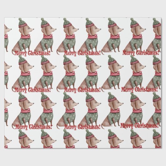 Groen Pet en Zweater Dachshund kerstinpakken Cadeaupapier (Vlak)