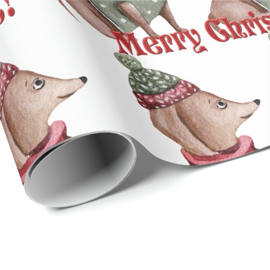 Groen Pet en Zweater Dachshund kerstinpakken Cadeaupapier (Rol Hoek)