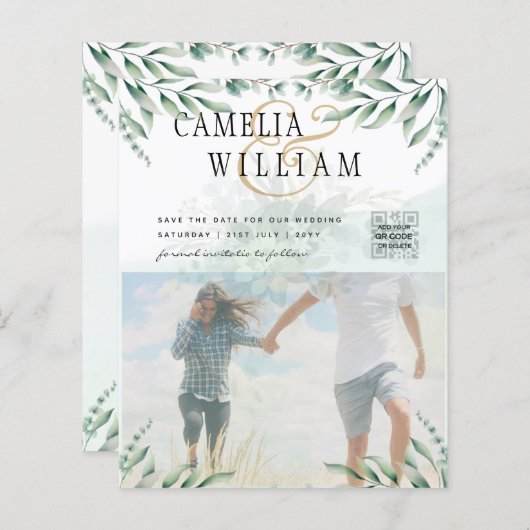 Groen PHOTO TROUWKAART Eucalyptus (Voorkant / Achterkant)