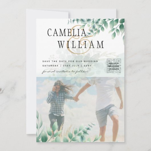 Groen PHOTO TROUWKAART Eucalyptus Kaart (Voorkant)