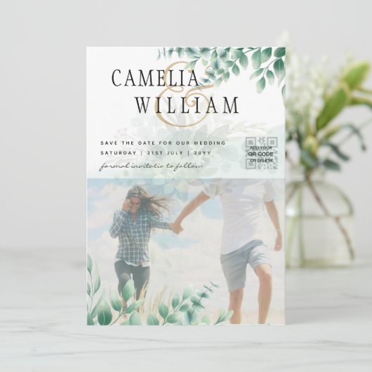 Groen PHOTO TROUWKAART Eucalyptus Kaart (Staand voorkant)