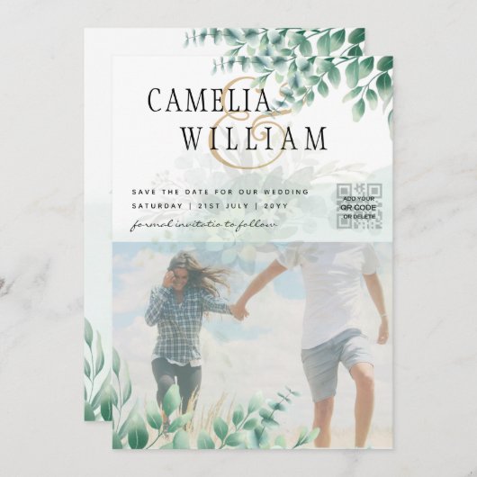 Groen PHOTO TROUWKAART Eucalyptus Kaart (Voorkant / Achterkant)