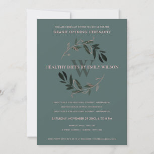 GROEN PINK FOLIAGE WREATH GRAND OPENEN INVITE BEDANKKAART