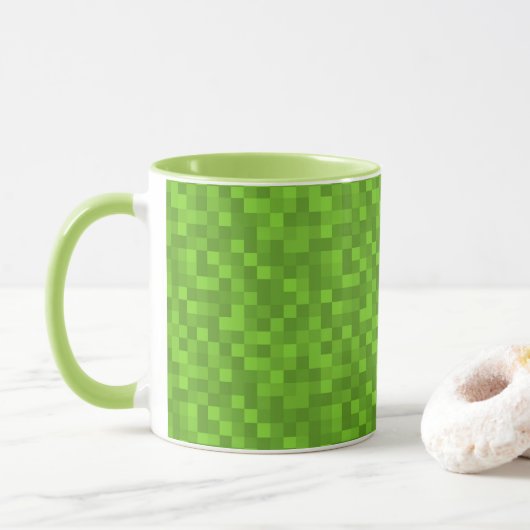 Groen Pixelpatroon Retro 8-Bit Gaming Mok (Met donut)