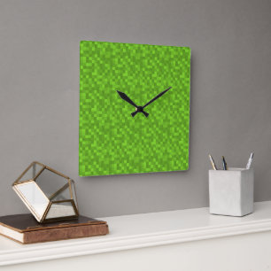 Groen Pixelpatroon Retro 8-Bit Gaming Vierkante Klok