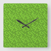 Groen Pixelpatroon Retro 8-Bit Gaming Vierkante Klok (Voorkant)