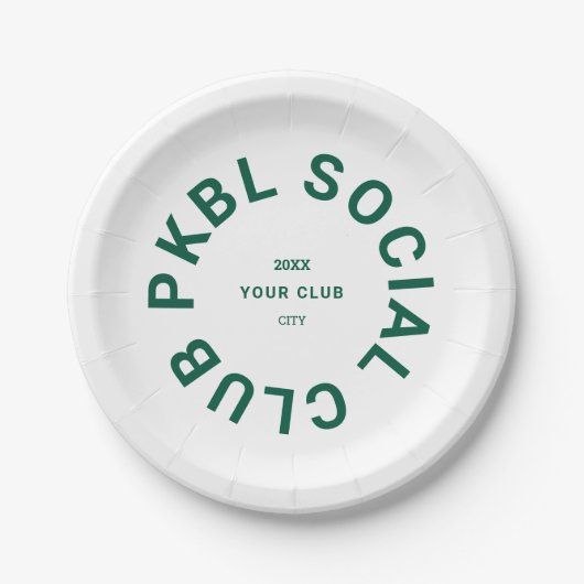 Groen PKBL Social Club Crest Pickleball Papieren Bordje (Voorkant)