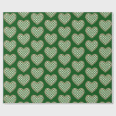 Groen Plaid Goud Glitter Hart Vakantie Cadeaupapier (Vlak)