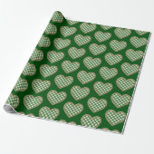 Groen Plaid Goud Glitter Hart Vakantie Cadeaupapier (Uitgerold)