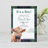 Groen plaid hoogland koe baby shower kaart (Staand voorkant)