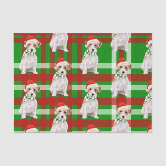 Groen Plaid met Jack Russell Terrier Kerstmis Tissuepapier (Voorkant)