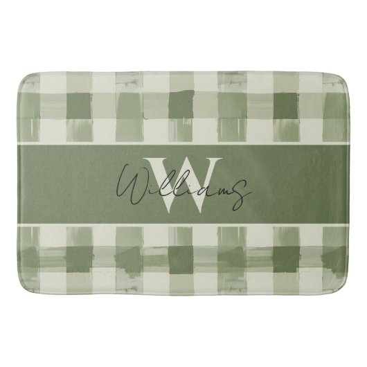 Groen Plaid Monogram Familienaam Badkamer Badmat (Voorkant)