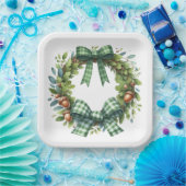 GROEN PLAID PATTERN HERFST HERFST THEMA ITEMS PAPIEREN BORDJE (Feest)