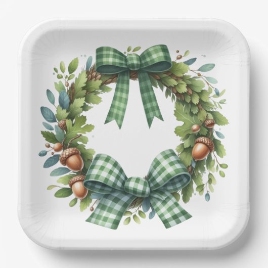 GROEN PLAID PATTERN HERFST HERFST THEMA ITEMS PAPIEREN BORDJE (Voorkant)