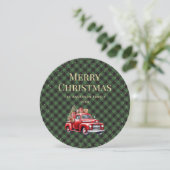 Groen Plaid Sneeuw Rode Vrachtwagen Merry Christma Feestdagenkaart (Staand voorkant)