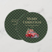 Groen Plaid Sneeuw Rode Vrachtwagen Merry Christma Feestdagenkaart (Voorkant / Achterkant)