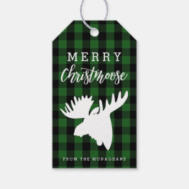 Groen Plaid Vrolijk Christmoose Cadeaulabel