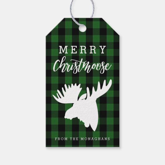 Groen Plaid Vrolijk Christmoose Cadeaulabel (Voorkant)
