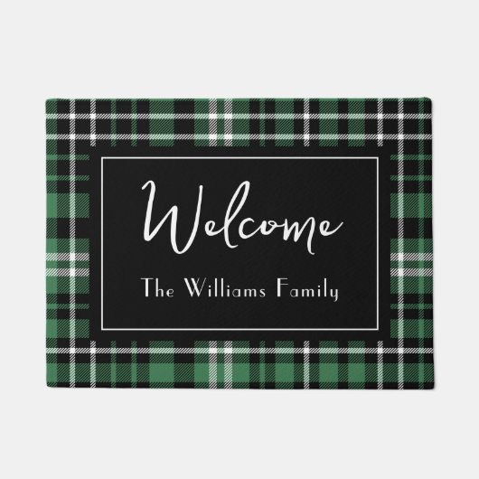 Groen Plaid Welkom Monogrammed Familienaam Doorm Deurmat (Voorkant)