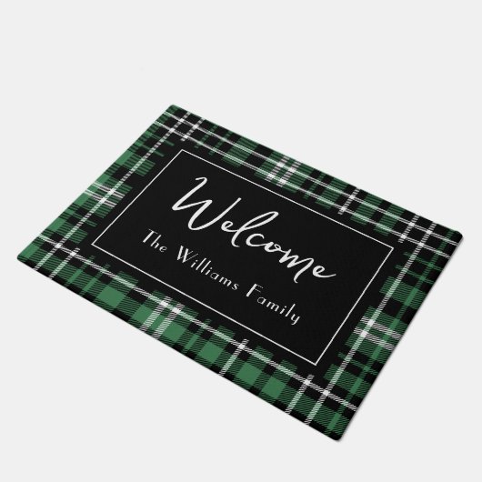 Groen Plaid Welkom Monogrammed Familienaam Doorm Deurmat (Schuin)