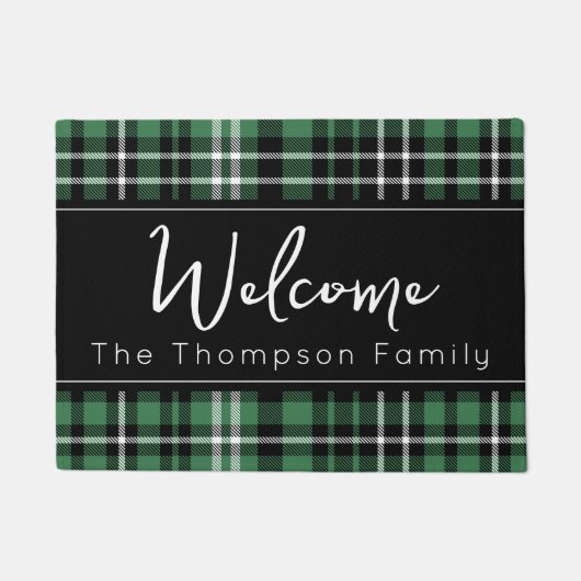 Groen Plaid Welkom Monogrammed Familienaam Doorm Deurmat (Voorkant)