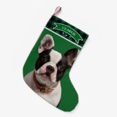 Groen Plakken Patroon Custom Foto Huisdier Hond Kleine Kerstsok (Voorkant (Hangend))