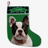 Groen Plakken Patroon Custom Foto Huisdier Hond Kleine Kerstsok (Voorkant)