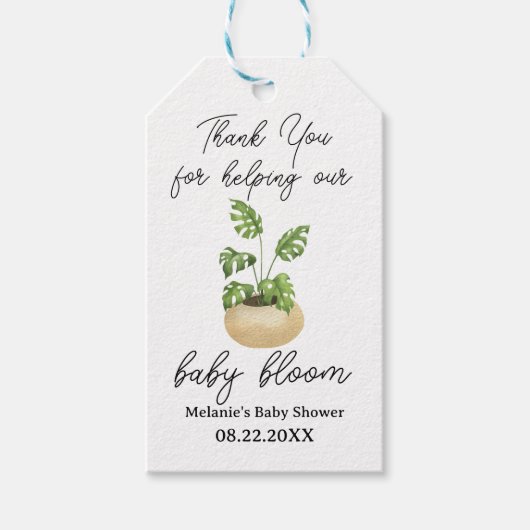 Groen Plant Baby shower Bedankt "Help me bloeien" Cadeaulabel (Voorkant)