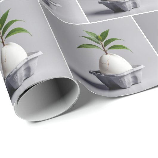 Groen Plant groeit uit een wit ei Cadeaupapier (Rol Hoek)