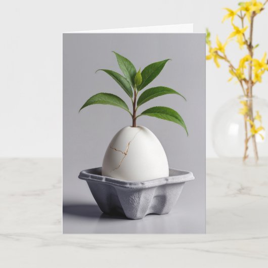 Groen Plant groeit uit een wit ei Kaart (Gele Bloem)