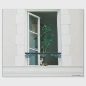 GROEN PLANT OP WITTE VENSTER CADEAUPAPIER (Vlak)