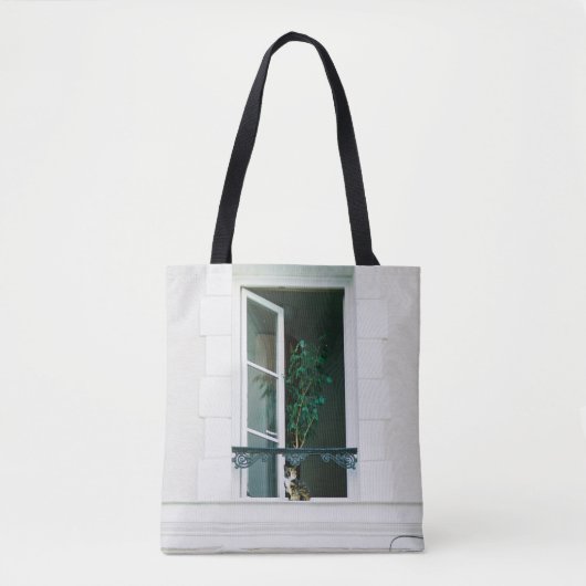 GROEN PLANT OP WITTE VENSTER TOTE BAG (Voorkant)