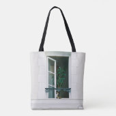 GROEN PLANT OP WITTE VENSTER TOTE BAG (Achterkant)